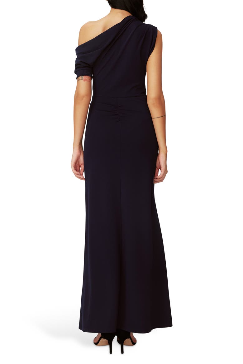 Avi Tie Belt Asymmetric Sleeve Dress, Alternate, color, MIDNIGHT
