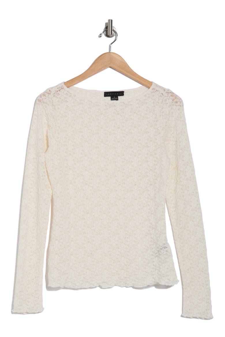 Neck Long Sleeve Lettuce Edge Top, Alternate, color, MILK
