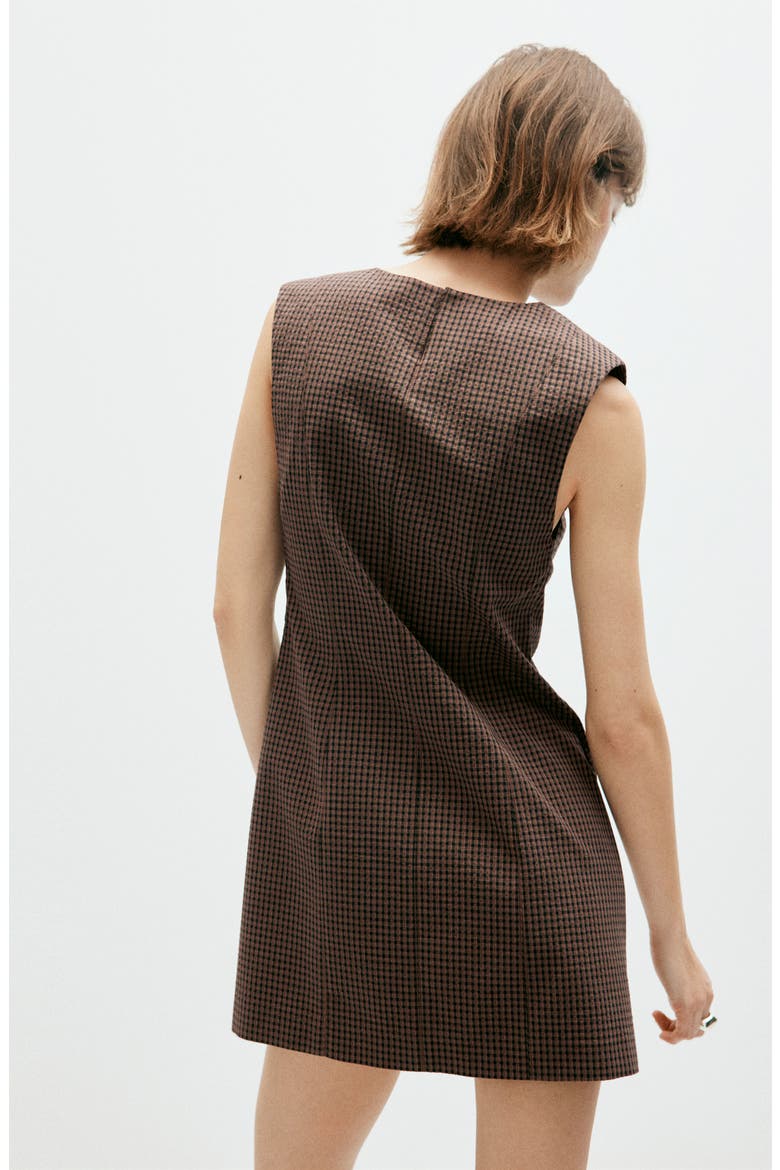 Gingham Check Cottoned Minidress, Alternate, color, BROWN