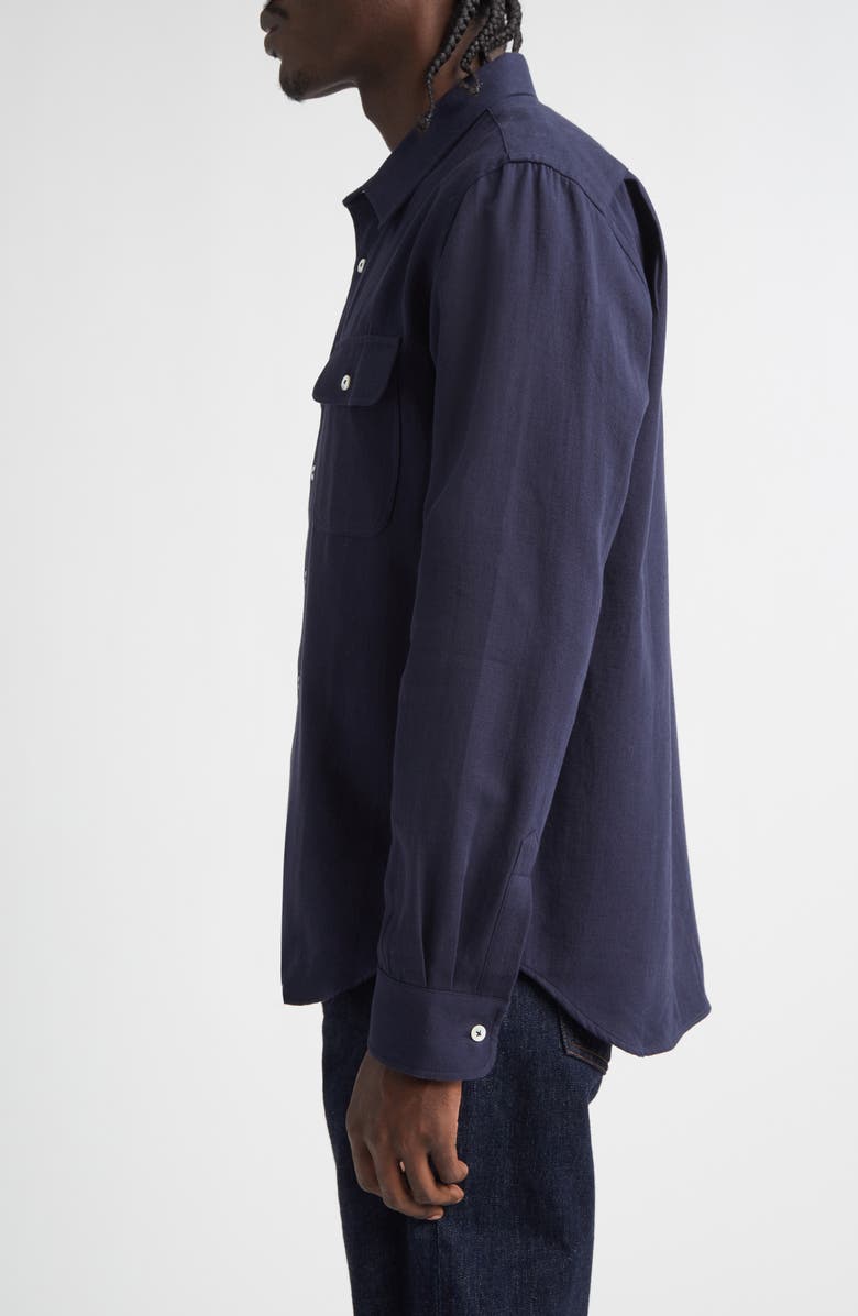 De Bonne Facture Artist Cotton & Hemp Button-Up Shirt, Alternate, color, Navy