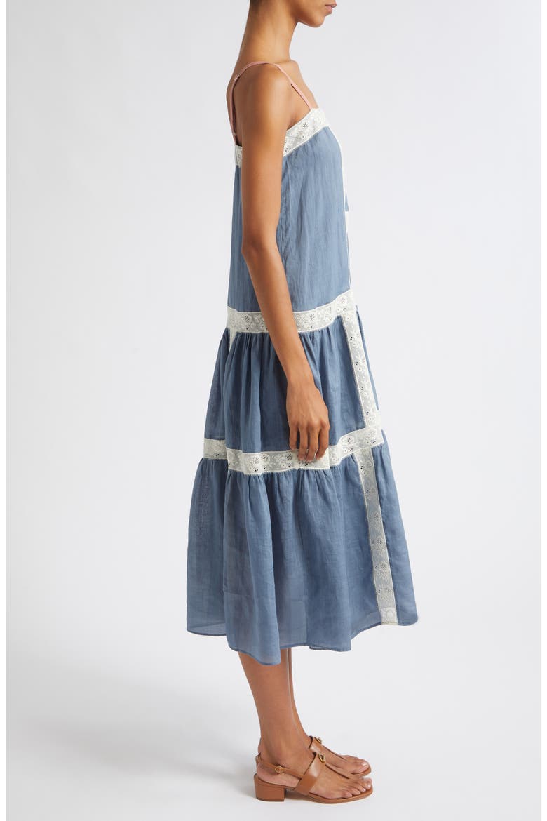 Mazarine Lace Trim A-Line Dress, Alternate, color, BLUE STEEL