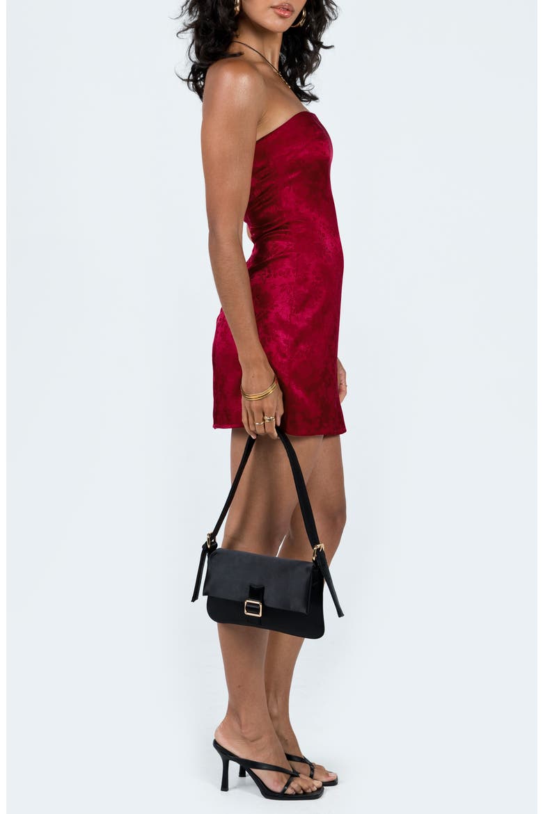Ramie Jacquard Strapless Satin Minidress, Alternate, color, BURGUNDY