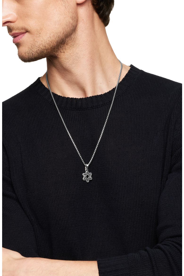 Deco Star of David Pendant with Pavé Black Diamonds, Alternate, color, SILVER/ BLACK DIAMOND