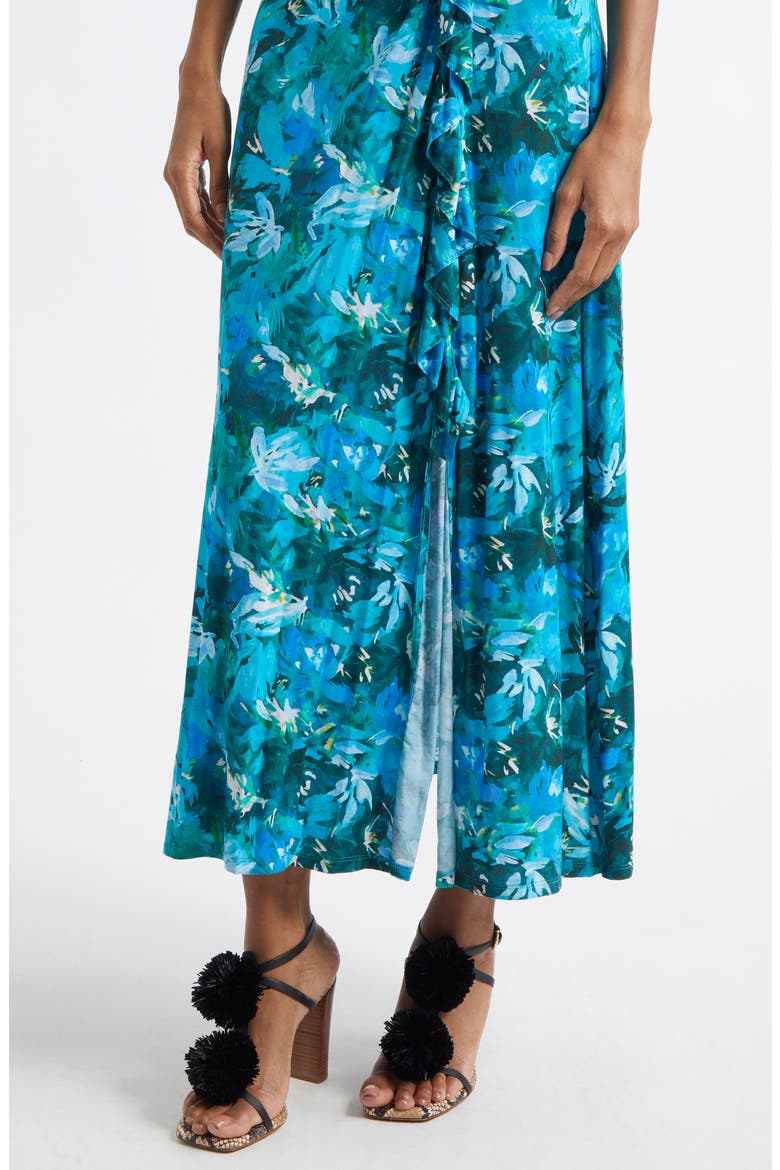 Elise Floral Print Ruffle Sleeveless Maxi Dress, Alternate, color, AZUL
