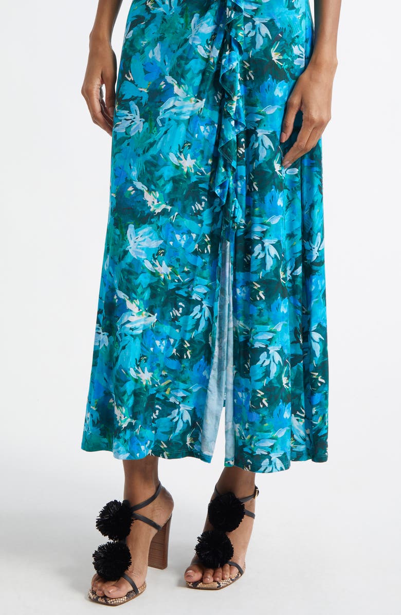 Ulla Johnson Elise Floral Print Ruffle Sleeveless Maxi Dress, Alternate, color, Azul
