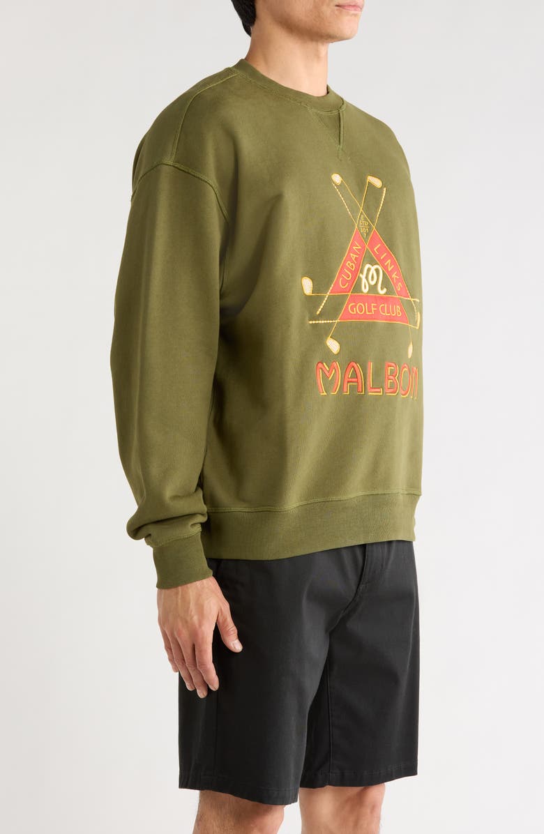 MALBON Trinity Embroidered Cotton Sweatshirt, Alternate, color, Chive