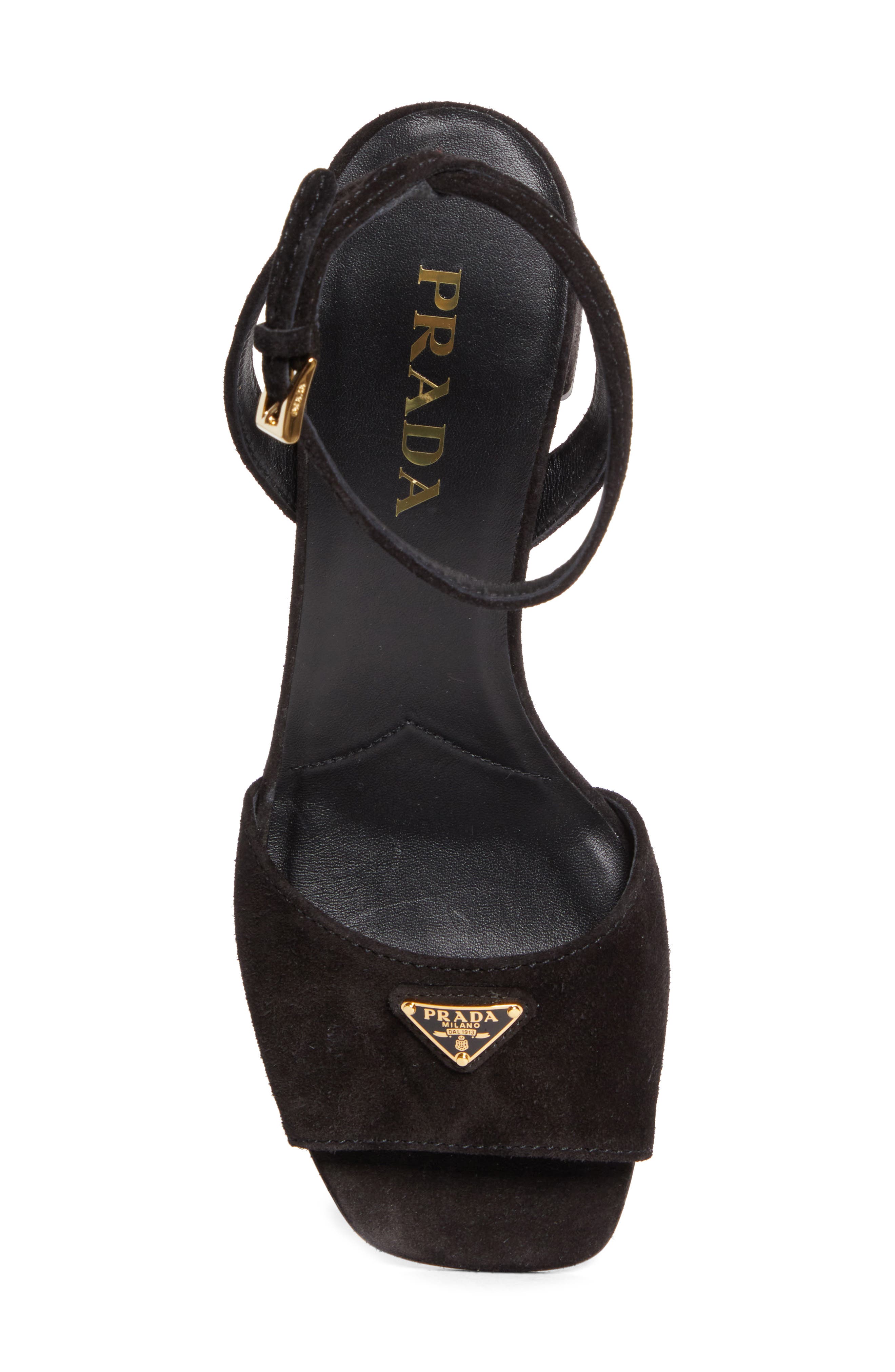 Prada Block Heel Ankle Strap Sandal, Alternate, color, Black