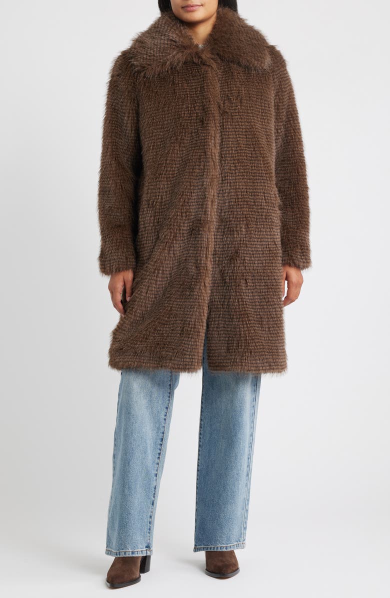 Bernardo Long Faux Fur Coat, Alternate, color, Brown Mix