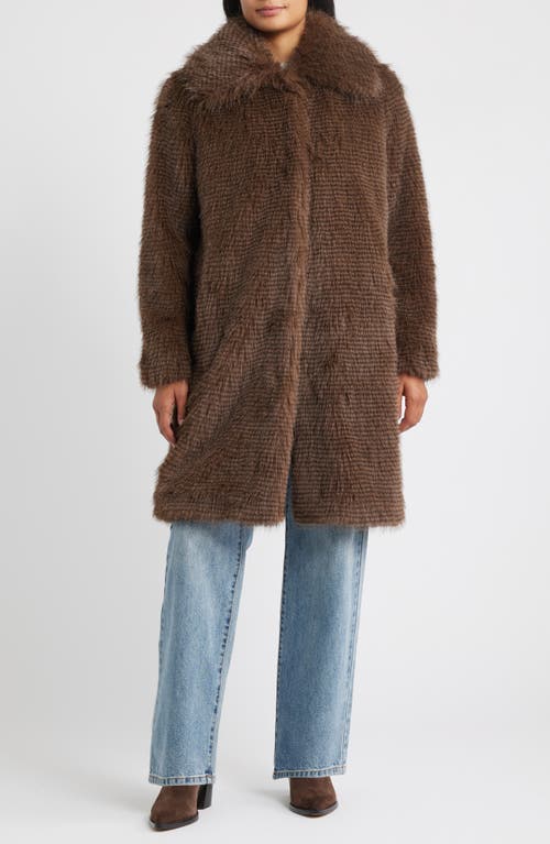 Bernardo Long Faux Fur Coat In Brown