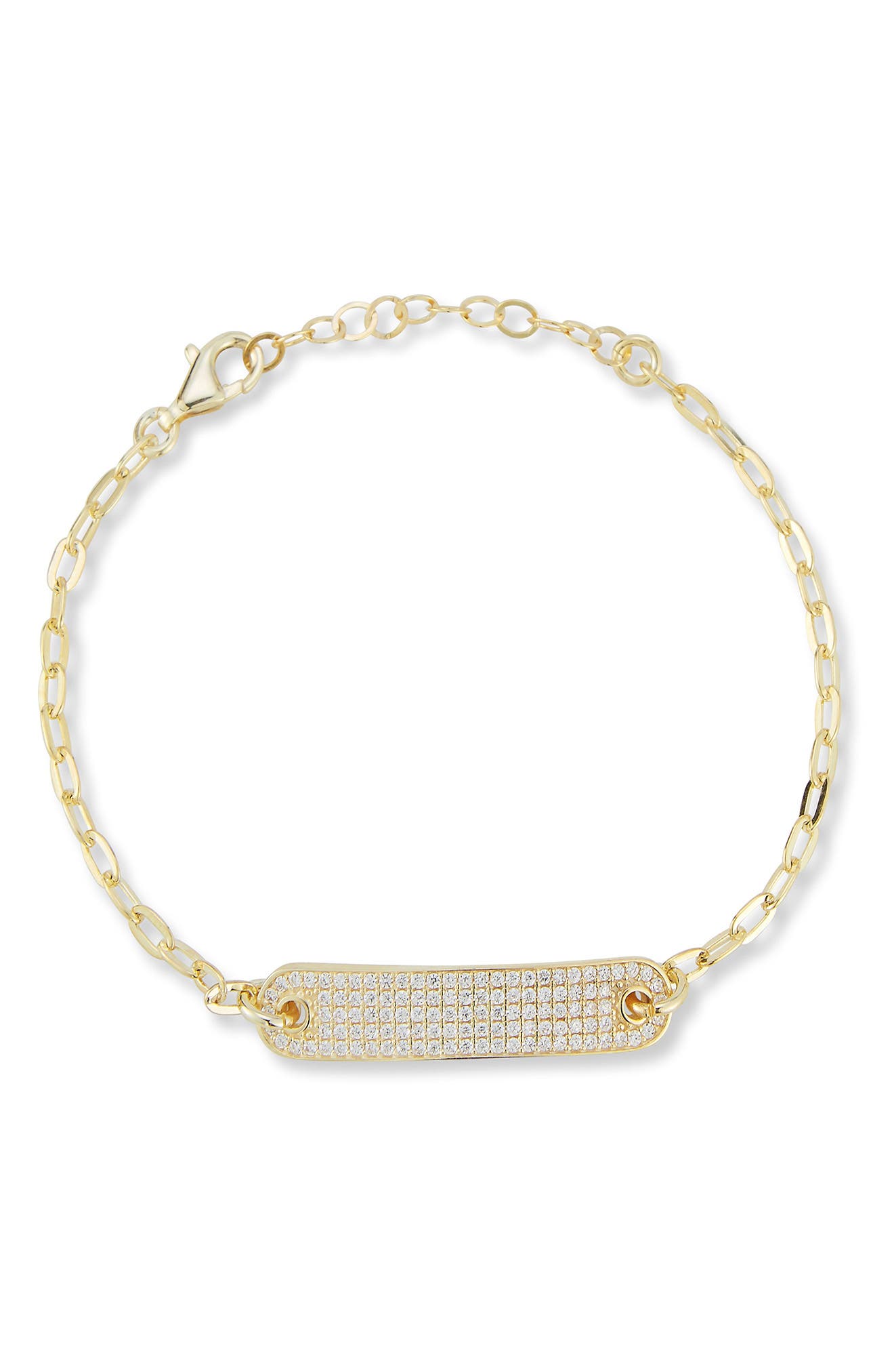14k Gold Plate Pavé ID Bar Bracelet