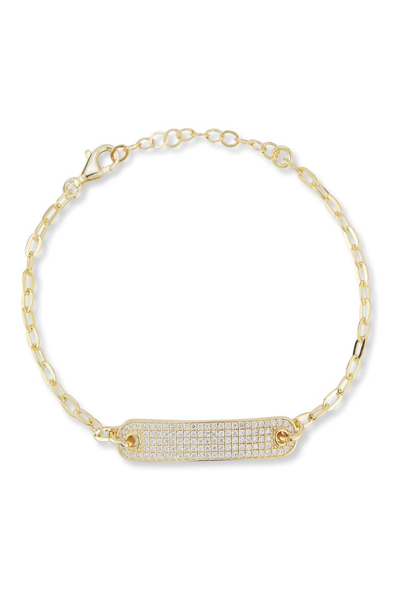 14k Gold Plate Pavé ID Bar Bracelet, Main, color, GOLD