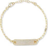 SPHERA MILANO 14k Gold Plate Pavé ID Bar Bracelet