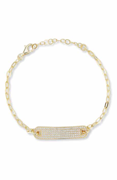 14k Gold Plate Pavé ID Bar Bracelet