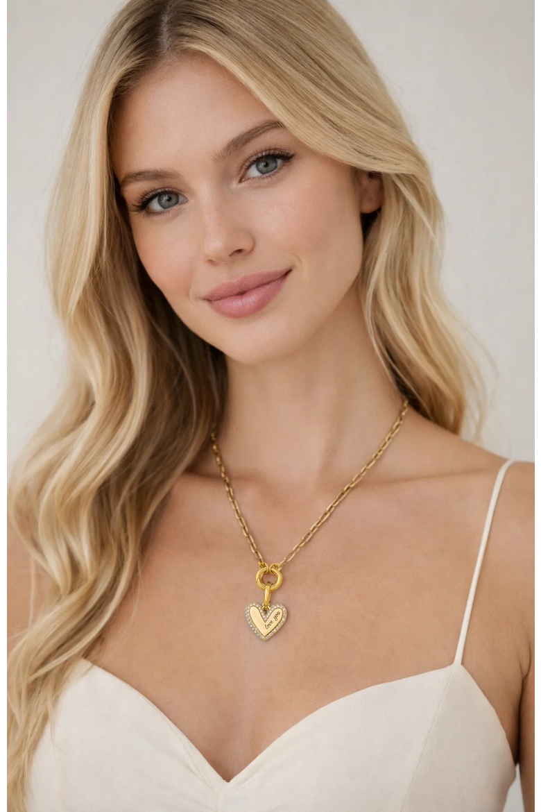 Elena "Love You" Pavé Heart Necklace, Alternate, color, Gold