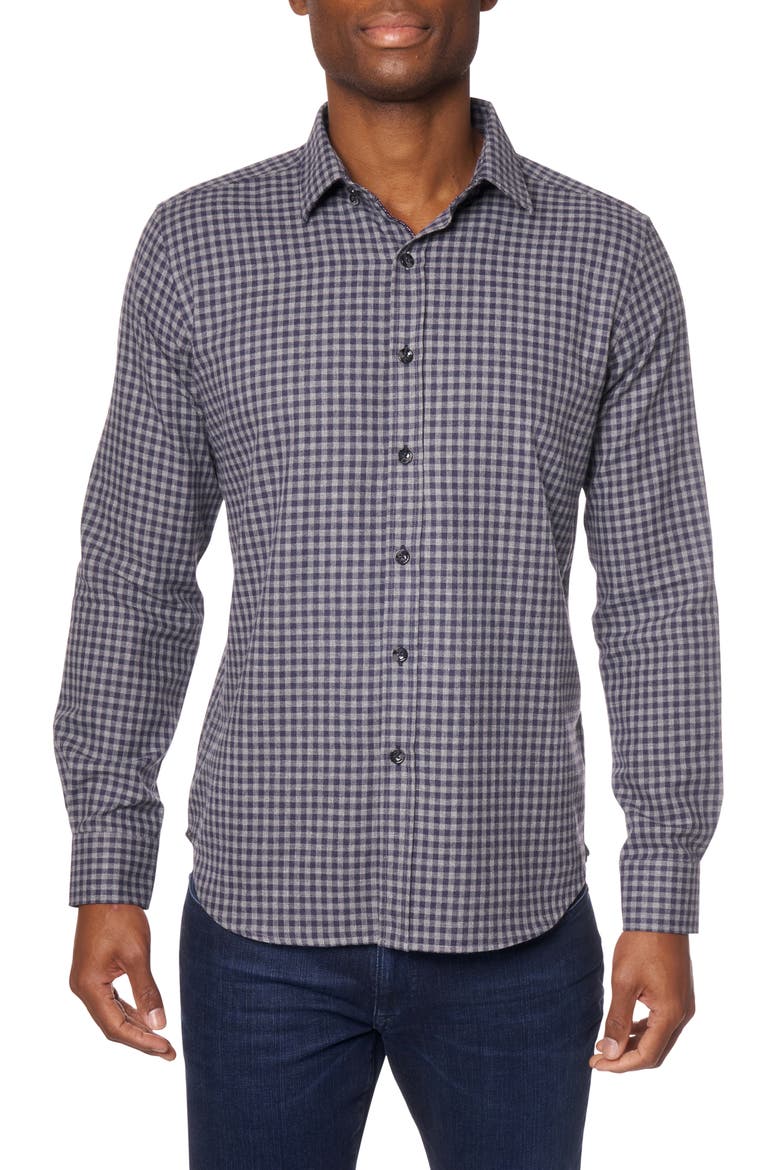 Eratos Check Flannel Button-Up Shirt, Main, color, NAVY