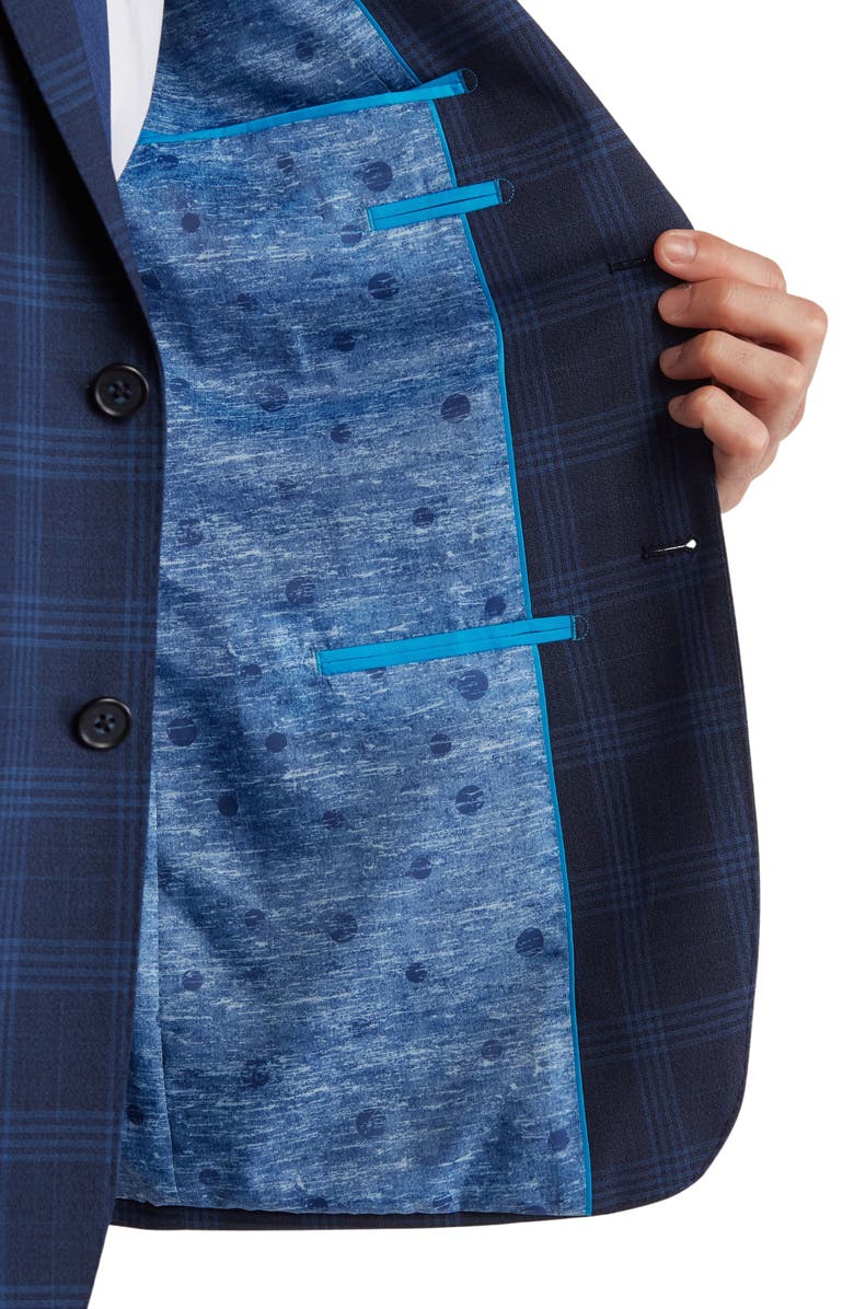 English Laundry Plaid Two Button Notch Lapel Trim Fit Wool Blend Suit, Alternate, color, Blue