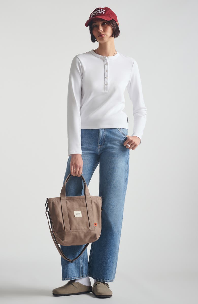 Brooklyn Industries Long Sleeve Stretch Cotton Crop Henley, Alternate, color, White