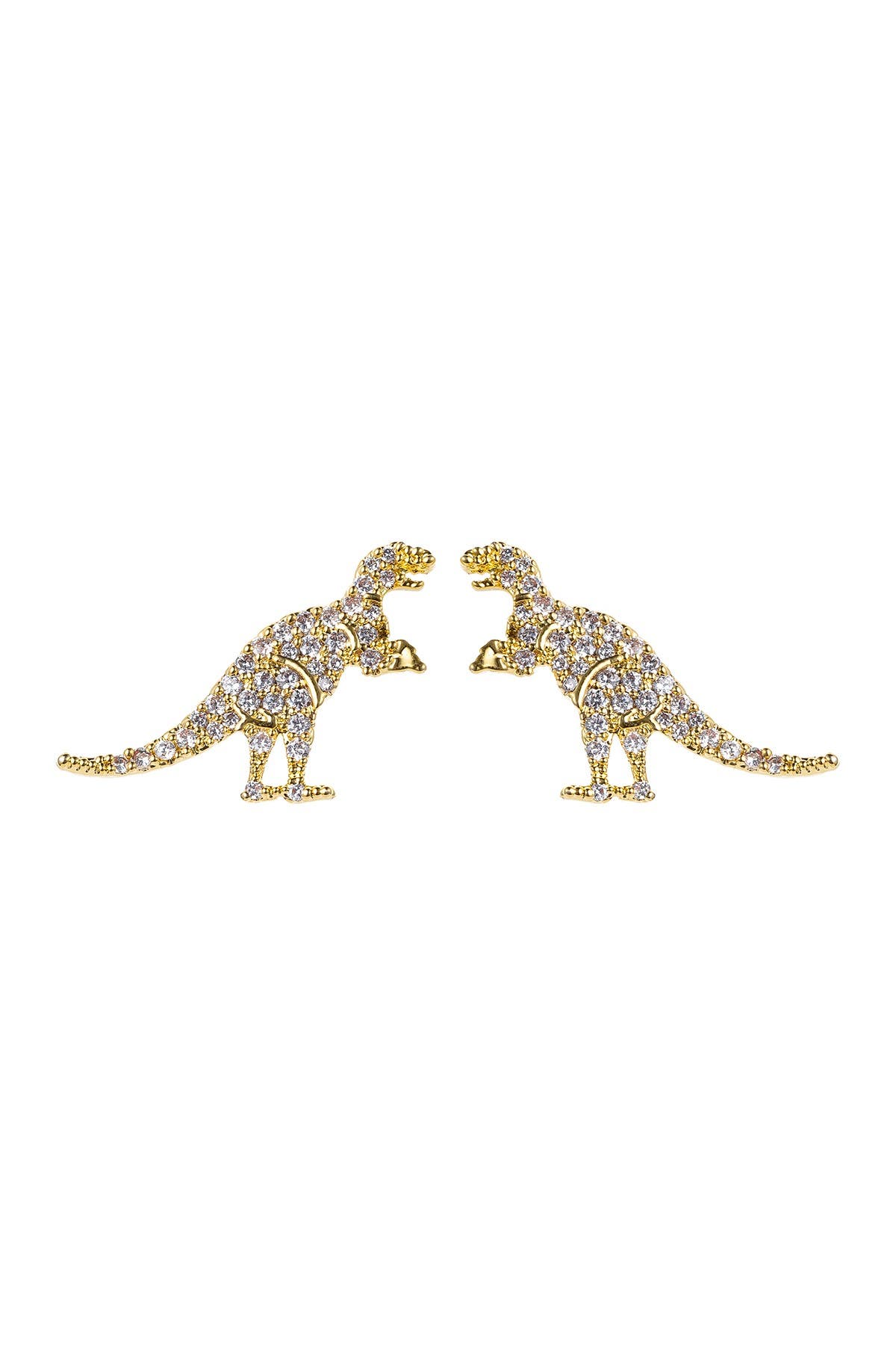 EYE CANDY LOS ANGELES T-Rex 14K Yellow Gold Plated Brass Pave CZ Stud Earrings