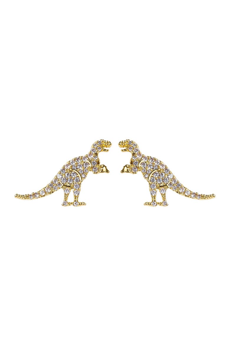 T-Rex 14K Yellow Gold Plated Brass Pave CZ Stud Earrings, Main, color, GOLD
