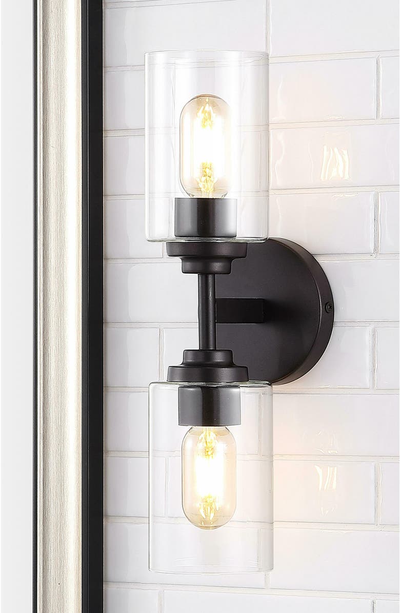 JONATHAN Y Giles 2-Light Farmhouse Industrial Iron Cylinder LED Sconce, Alternate, color, Oil Rubbed Bronze