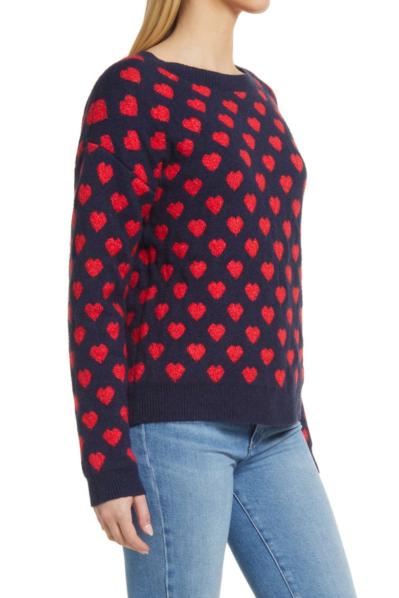 Heart Pattern Crewneck Sweater, Alternate, color, NAVY- RED HEART PATTERN
