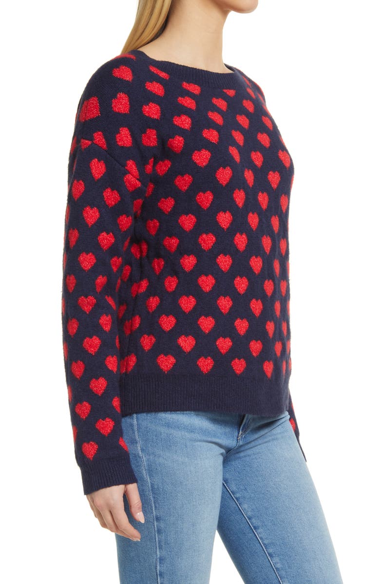 Caslon<sup>®</sup> Heart Pattern Crewneck Sweater, Alternate, color, 