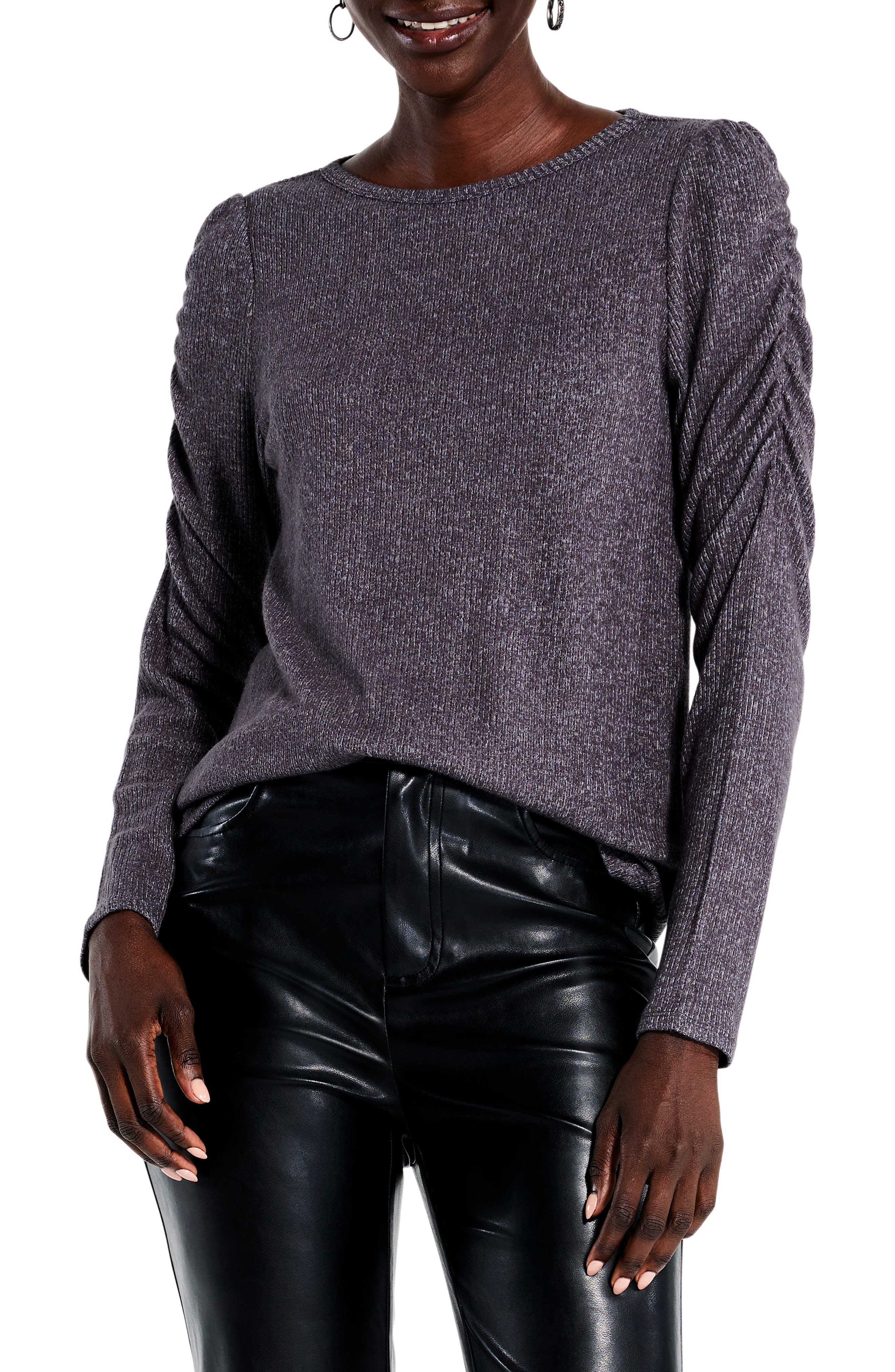 NIC+ZOE Ruched Sleeve Rib Top