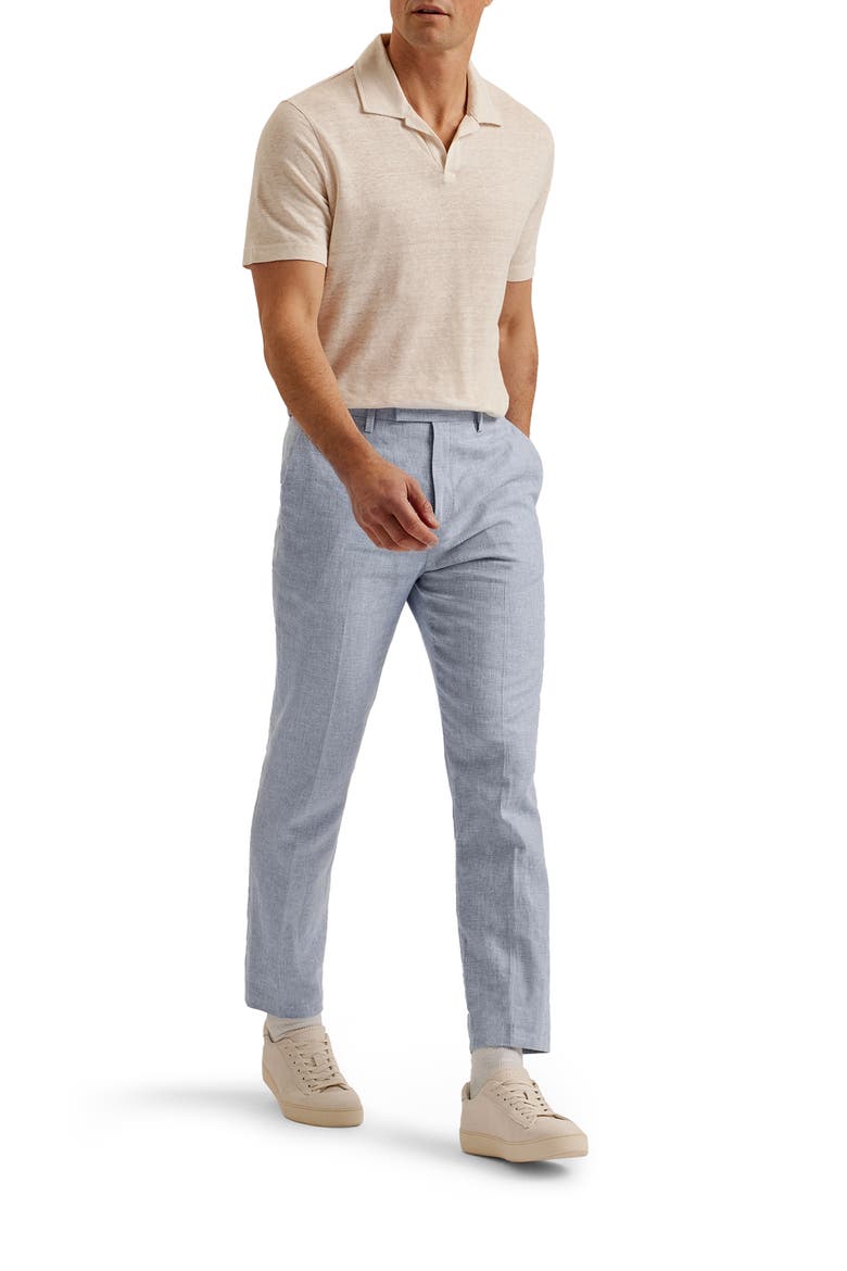 Damasks Slim Fit Flat Front Linen & Cotton Chinos, Alternate, color, LIGHT BLUE
