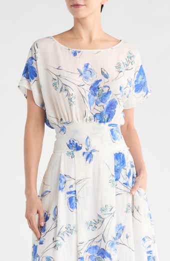 Renee C Floral Short Sleeve Smocked Back Crop Top