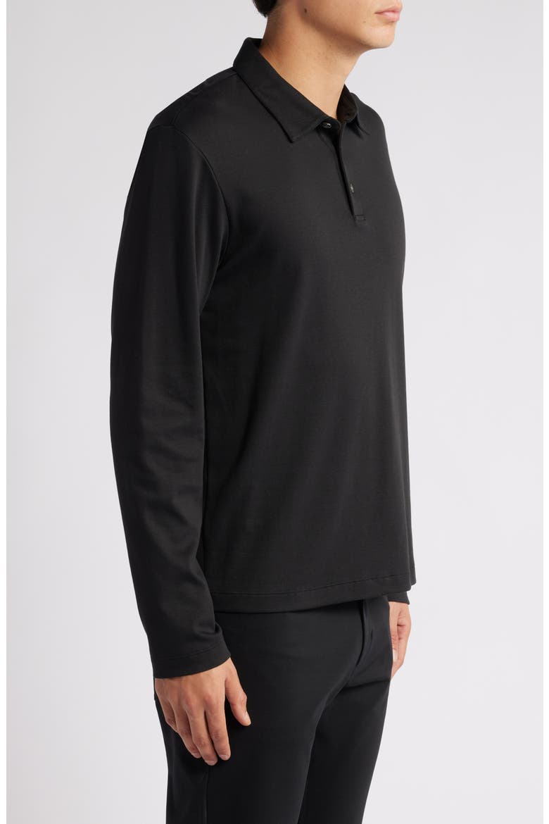 Long Sleeve Cotton Polo, Alternate, color, BLACK