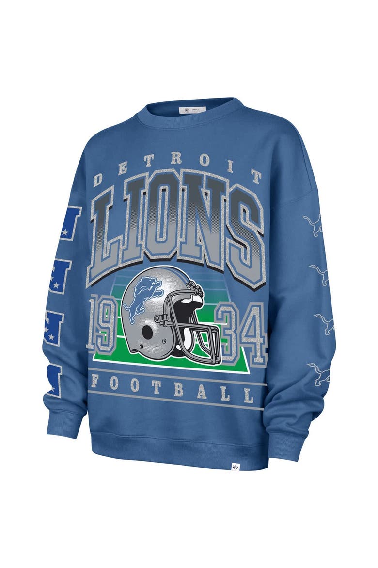 Women's '47  Blue Detroit Lions Go Big Oversized Pullover Sweatshirt, Alternate, color, Blue