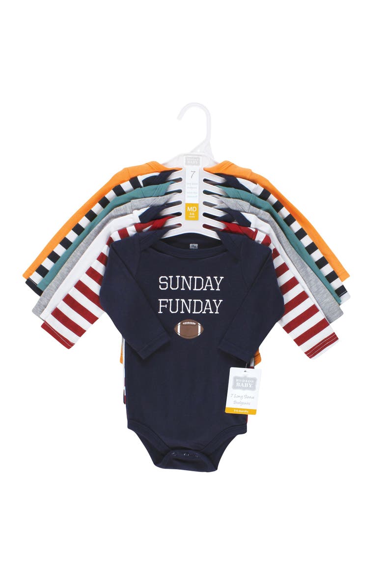 Cotton Long-Sleeve Bodysuits 7-Pack, Alternate, color, Sports Stripes
