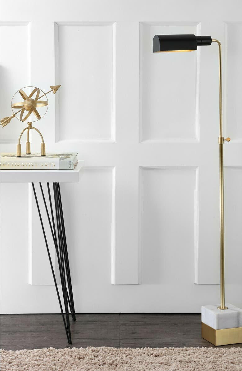 JONATHAN Y Iva 56.5" Adjustable Brass Library LED Floor Lamp, Brass Gold/Carrara Marble, Alternate, color, Brass Gold