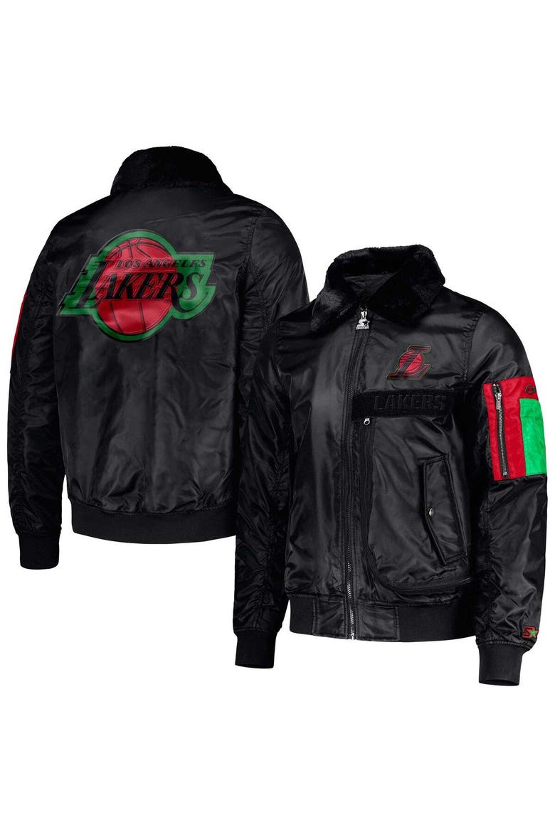 Men's Starter x Ty Mopkins Black Los Angeles Lakers Black History Month Satin Full-Zip Jacket, Main, color, Black