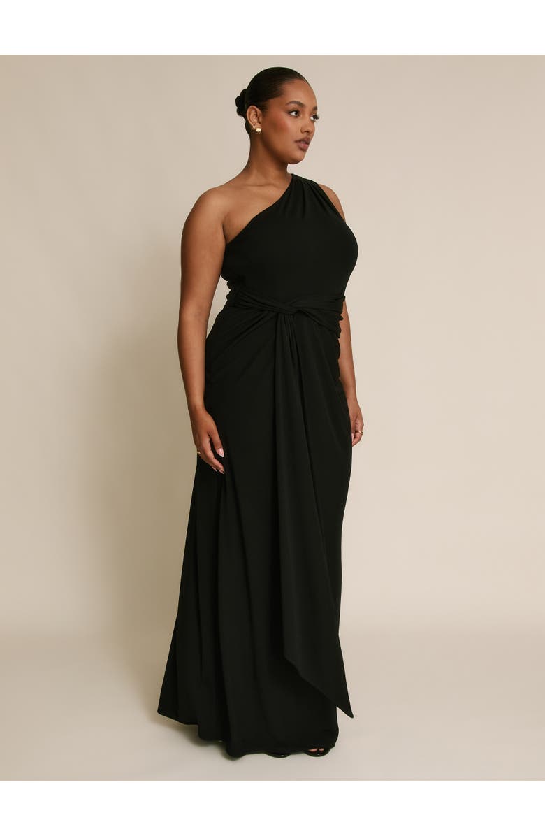 Six Stories One Shoulder Drape Stretch Bridesmaid, Alternate, color, Black