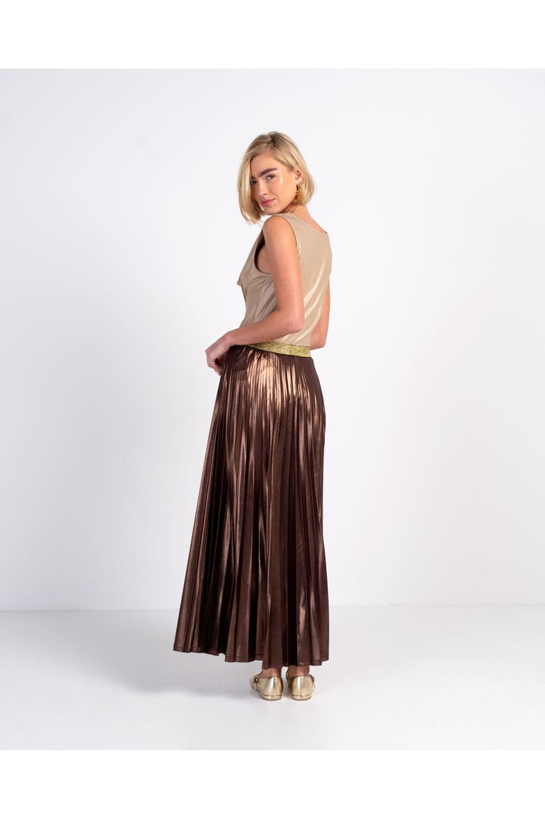 Metallic Full Pleated Skirt, Alternate, color, Rich Chocolate Shimmer