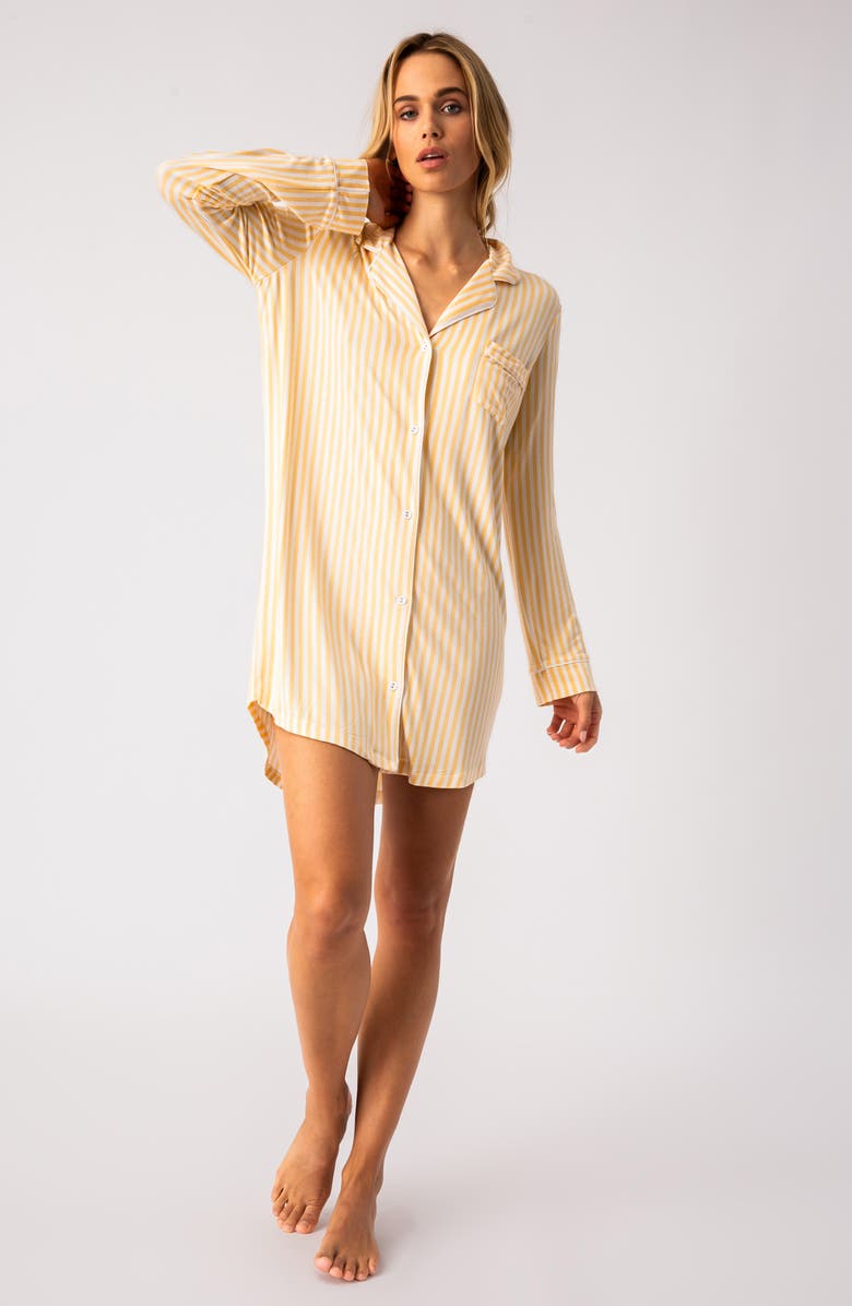 PJ Salvage Lazy Days Stripe Long Sleeve Nightgown, Alternate, color, 