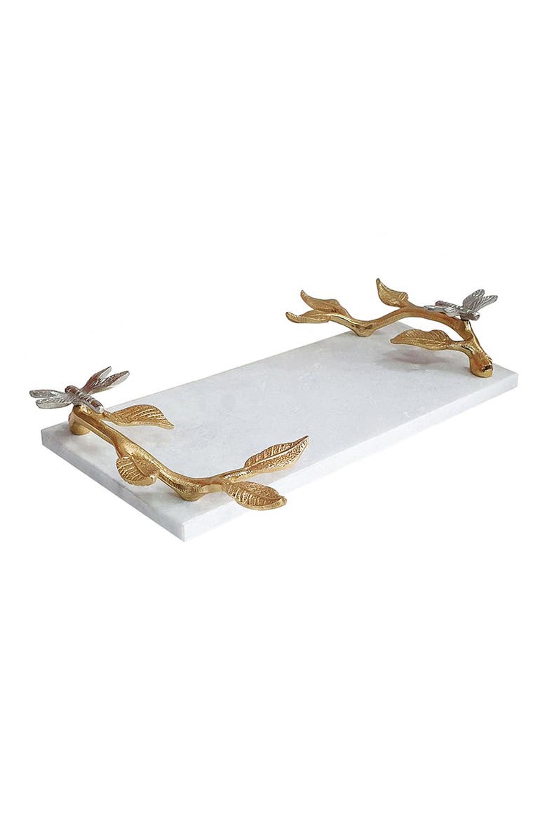 Dragonfly Marble Decorative Tray, Main, color, WHITE