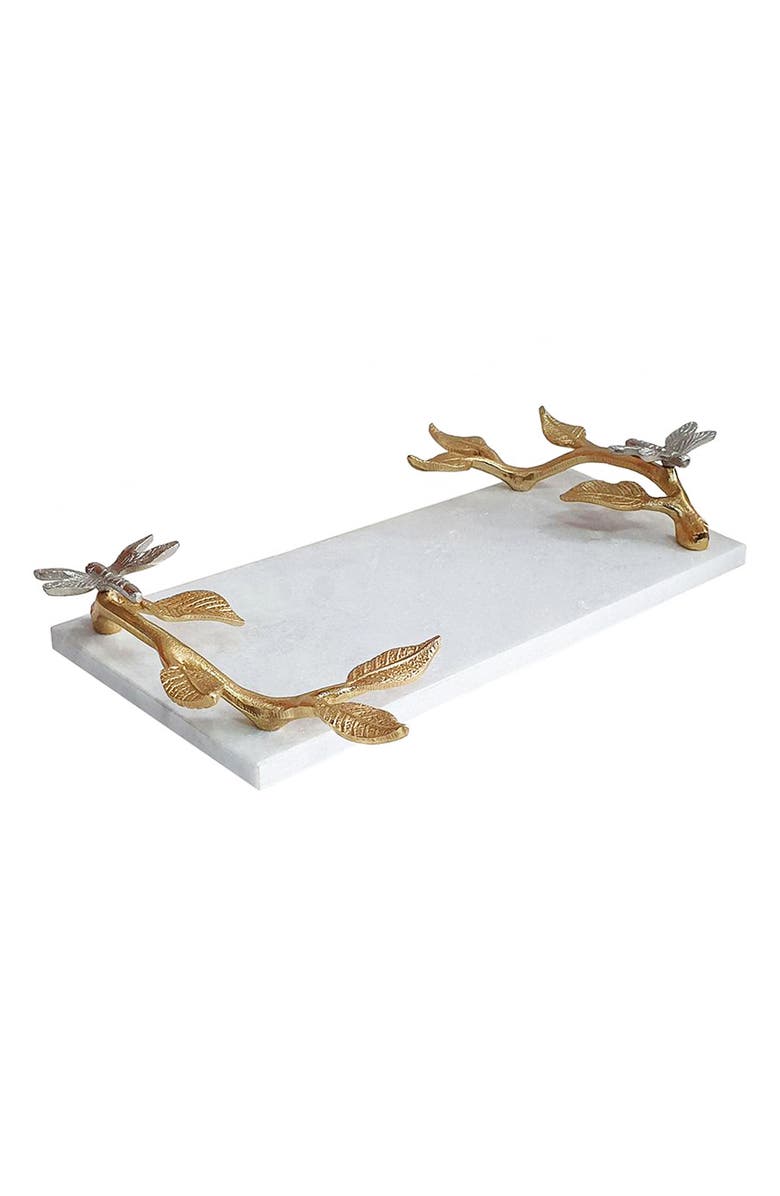 A & B Home Dragonfly Marble Decorative Tray, Main, color, White