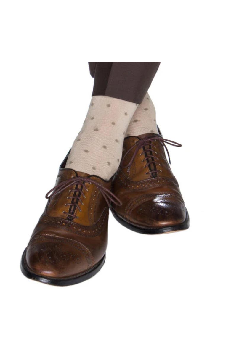 Trafalgar Leo Polka Dot Mercerized Cotton Mid-Calf Socks, Alternate, color, Tan With Taupe Dots