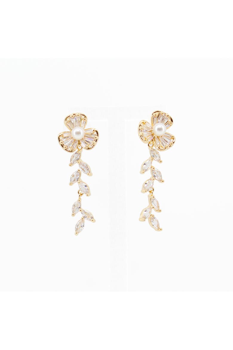 Karishma Pearl Floral Drop Earrings, Main, color, Gold