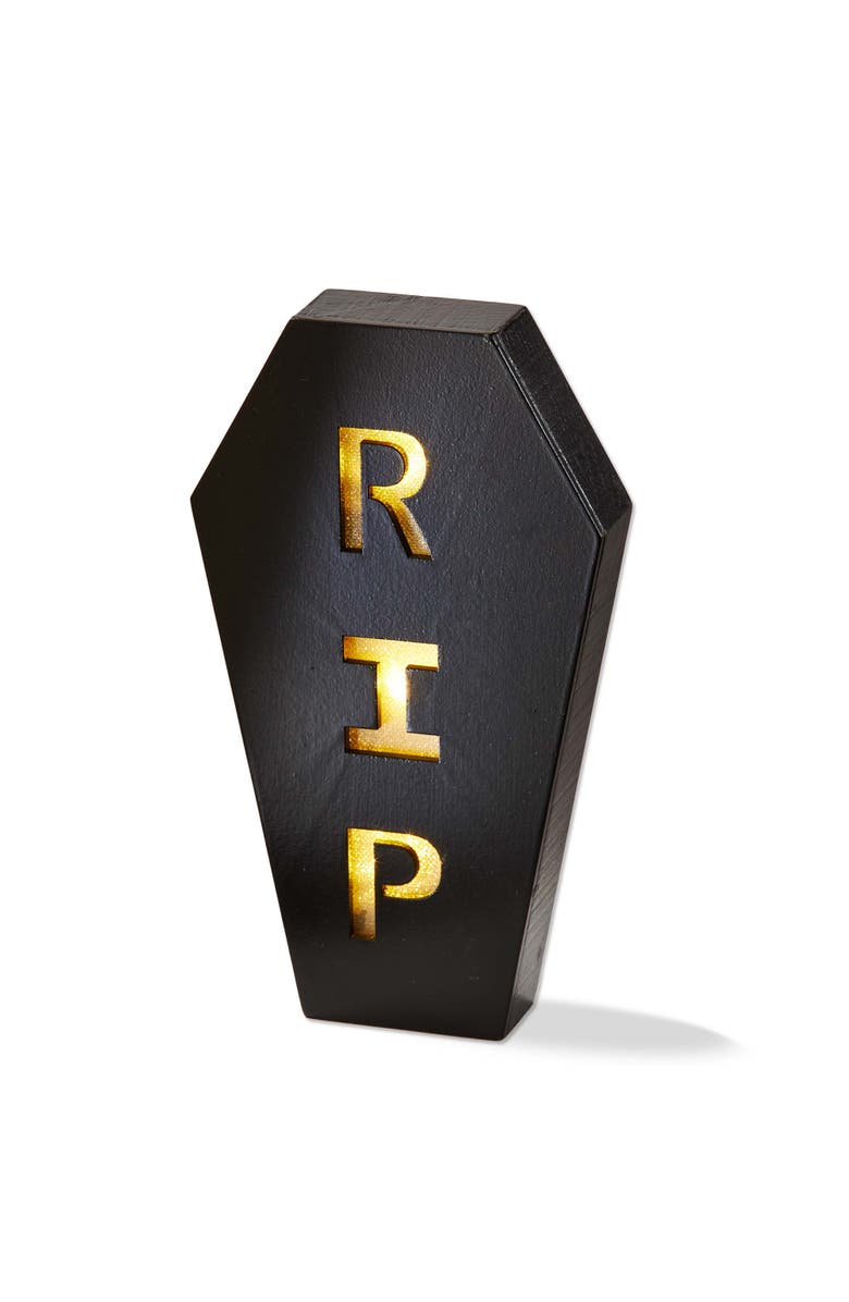 tag RIP Coffin LED Black Wood Decor Halloween Indoor Sculpture, Main, color, Black