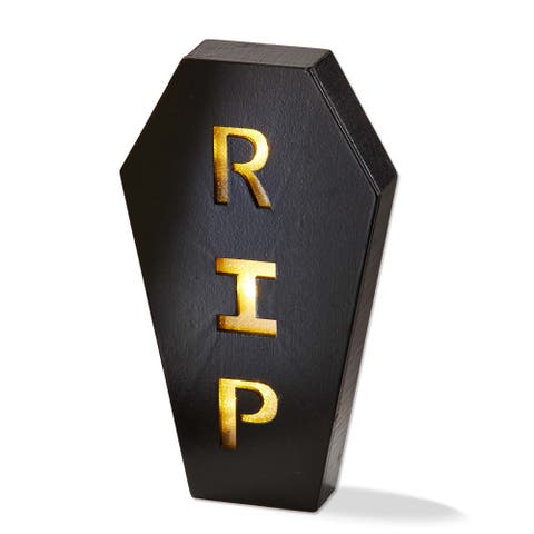 RIP Coffin LED Black Wood Decor Halloween Indoor Sculpture