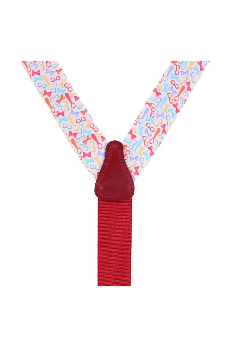 Trafalgar The Fashionisto Tie and Glasses Linen Button Suspenders, Alternate, color, Multiple Colors