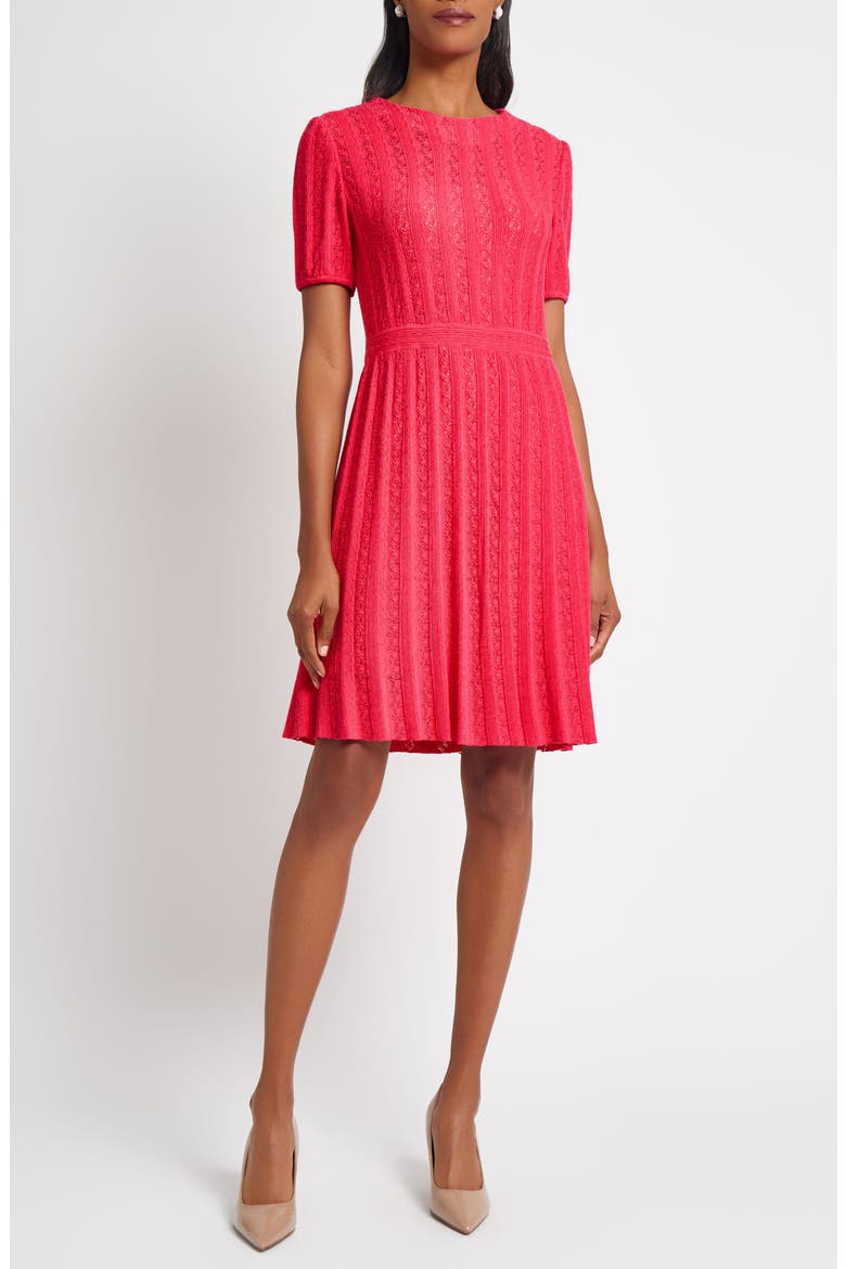 Fit & Flare Pointelle Stitch Dress, Main, color, VIBRANT FUCHSIA