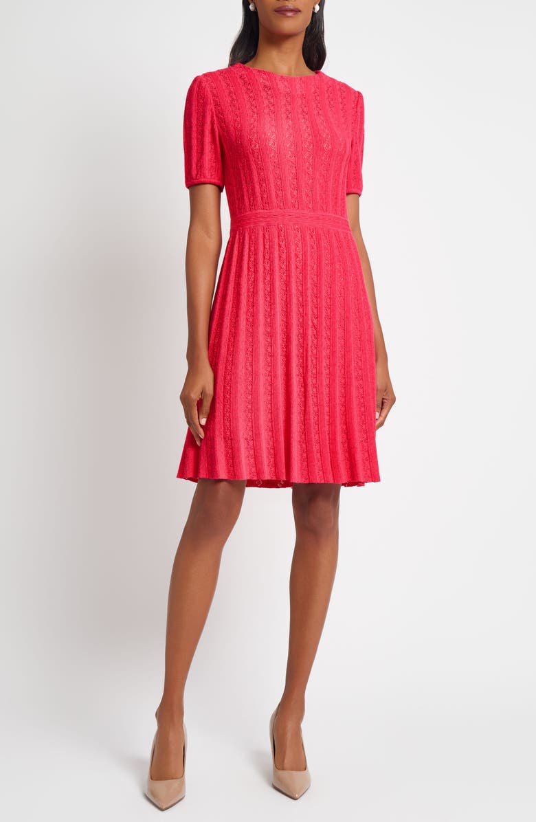 Ming Wang Fit & Flare Pointelle Stitch Dress, Main, color, Vibrant Fuchsia