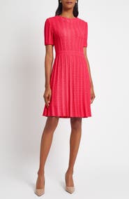 Ming Wang Fit & Flare Pointelle Stitch Dress