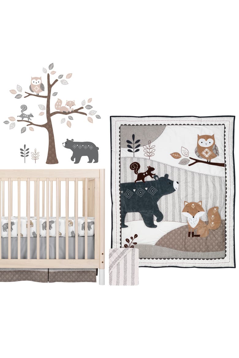 Woodland Forest Animal Nursery 5-Piece Baby Crib Bedding Set, Main, color, Gray