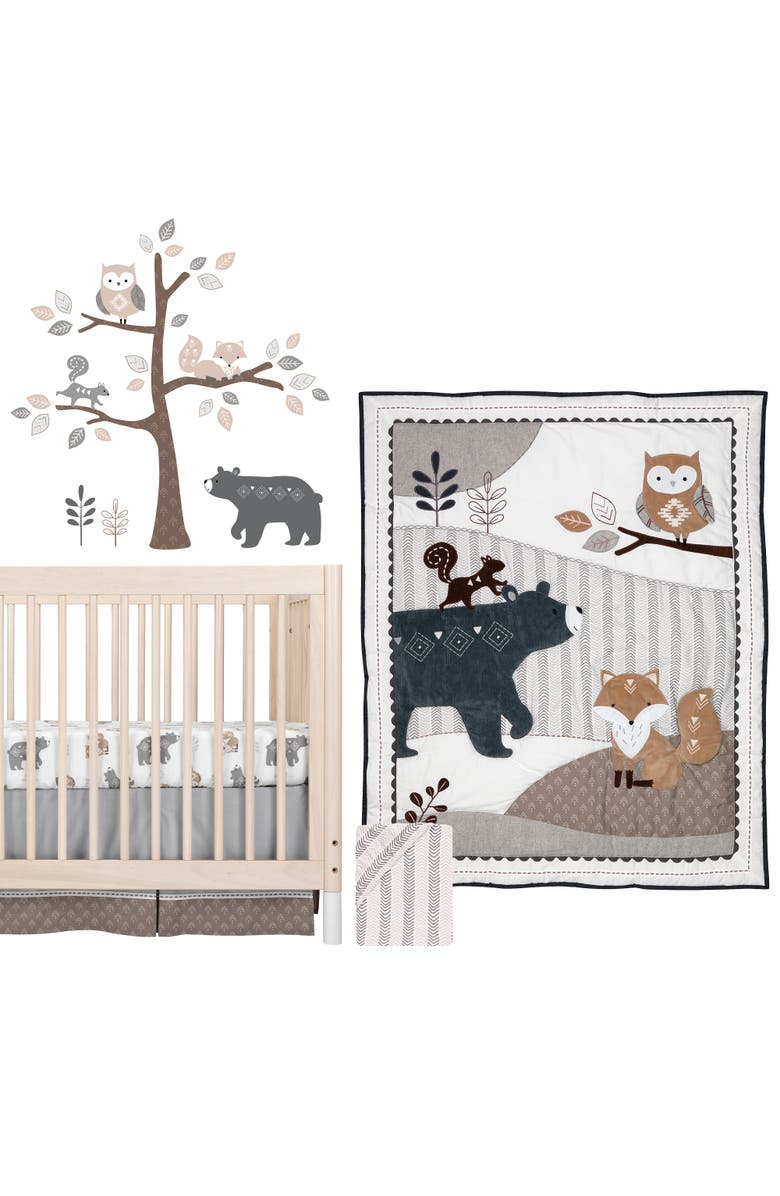Lambs & Ivy Woodland Forest Animal Nursery 5-Piece Baby Crib Bedding Set, Main, color, Gray