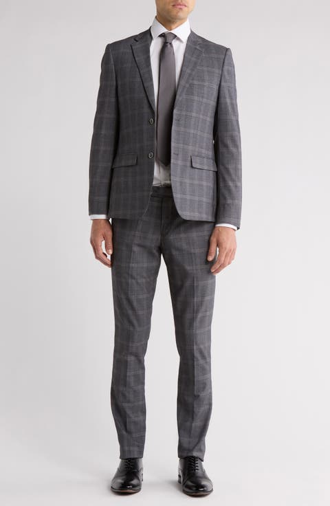 Light Grey Fancy Plaid Notch Lapel Suit